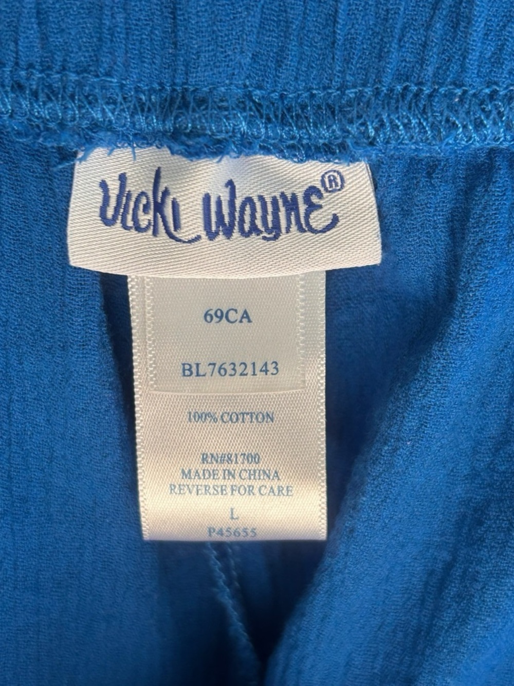 Vicki Wayne vintage royal blue two-piece cotton crinkle fabric pantsuit Sz L - Picture 12 of 12
